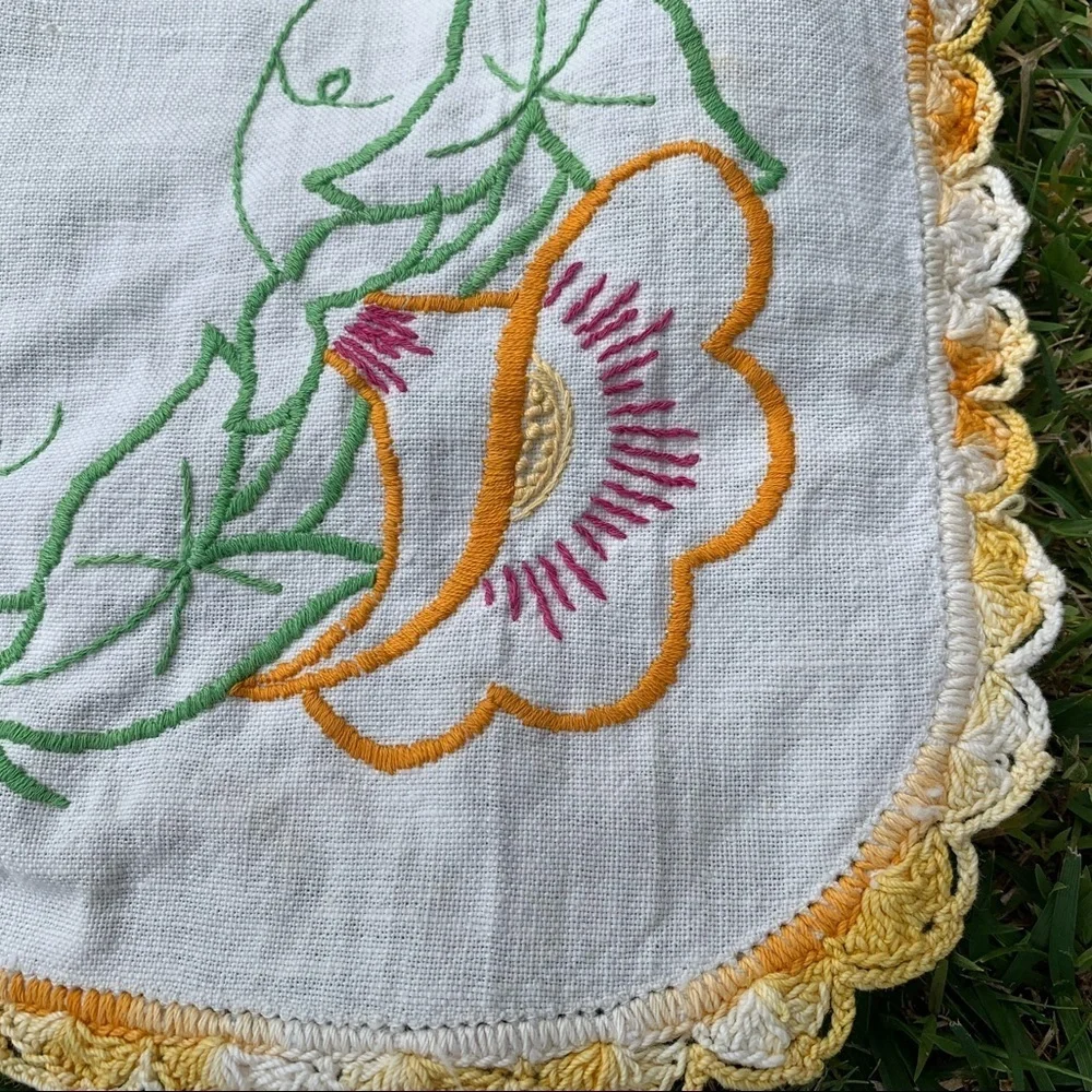 Embroidered Floral Table Runner - White and Yellow